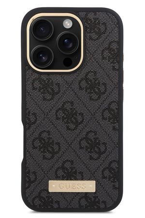 Guess Metal Plaka Logo iPhone 16 Pro Max Magsafe Uyumlu Kılıf Siyah  Guess