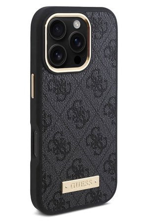 Guess Metal Plaka Logo iPhone 16 Pro Max Magsafe Uyumlu Kılıf Siyah  Guess