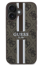 Guess Printed 4G Şerit Logolu iPhone 16 Plus Magsafe Uyumlu Kılıf Kahverengi  Guess