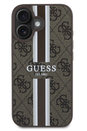Guess Printed 4G Şerit Logolu iPhone 16 Plus Magsafe Uyumlu Kılıf Kahverengi  Guess