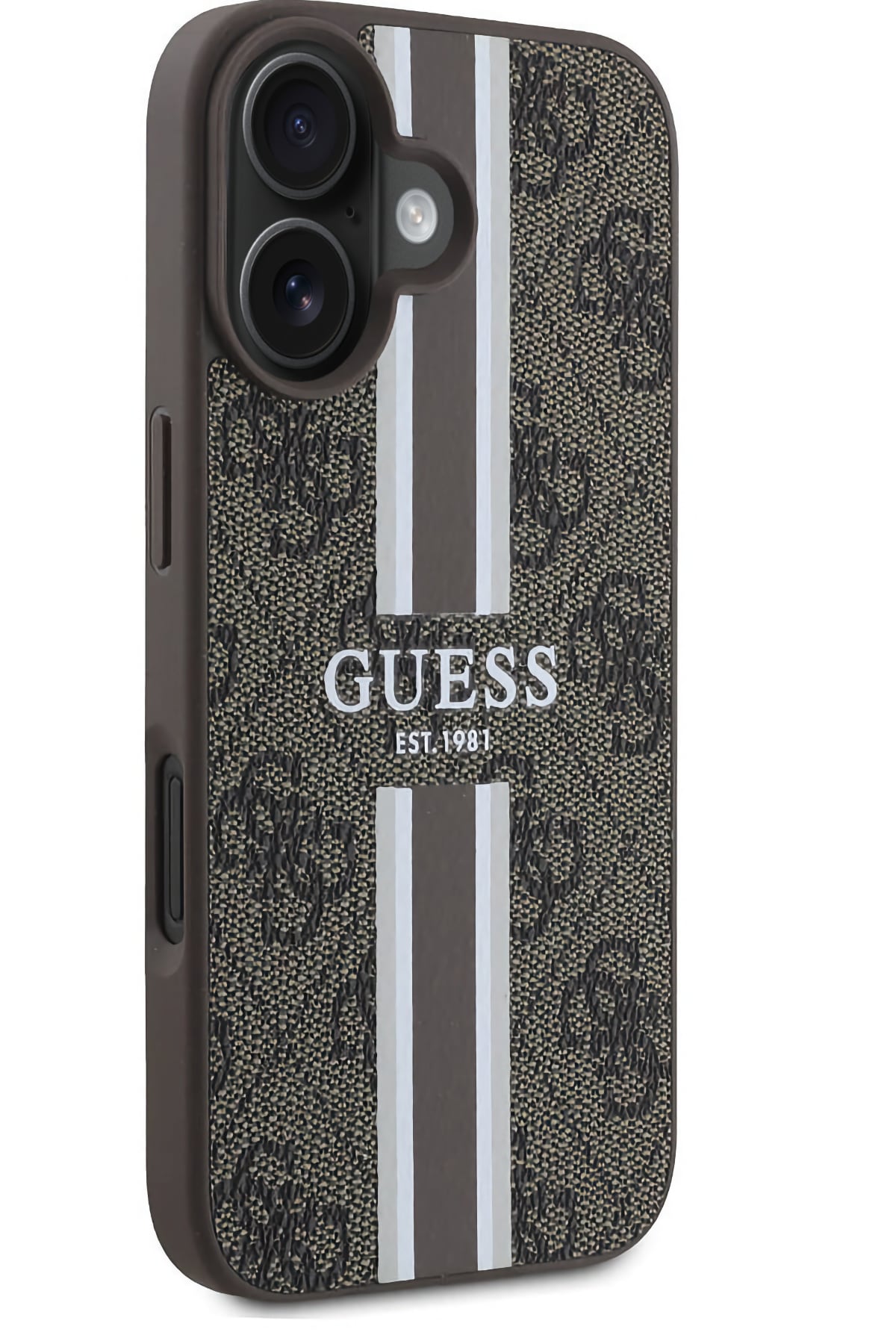 Guess Printed 4G Şerit Logolu iPhone 16 Plus Magsafe Uyumlu Kılıf Kahverengi  Guess