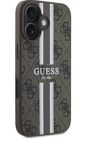 Guess Printed 4G Şerit Logolu iPhone 16 Plus Magsafe Uyumlu Kılıf Kahverengi  Guess