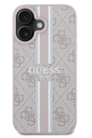 Guess Printed 4G Şerit Logolu iPhone 16 Plus Magsafe Uyumlu Kılıf Pembe  Guess