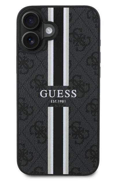 Guess Printed 4G Şerit Logolu iPhone 16 Plus Magsafe Uyumlu Kılıf Siyah  Guess