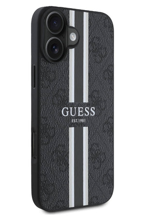 Guess Printed 4G Şerit Logolu iPhone 16 Plus Magsafe Uyumlu Kılıf Siyah  Guess