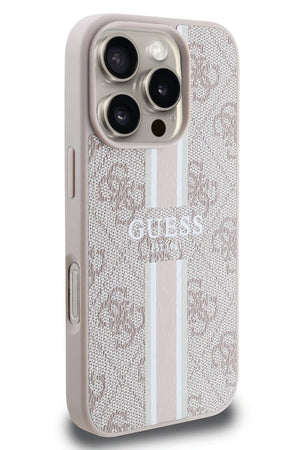 Guess Printed 4G Şerit Logolu iPhone 16 Pro Magsafe Uyumlu Kılıf Pembe  Guess