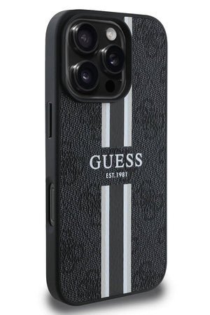 Guess Printed 4G Şerit Logolu iPhone 16 Pro Magsafe Uyumlu Kılıf Siyah  Guess