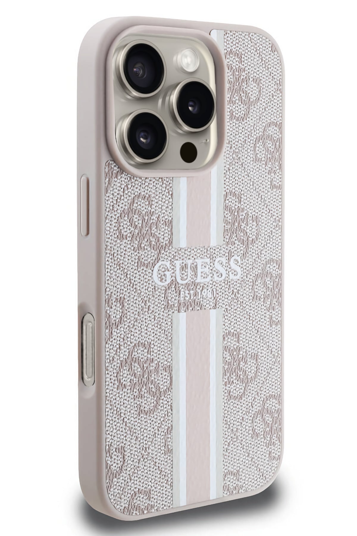Guess Printed 4G Şerit Logolu iPhone 16 Pro Max Magsafe Uyumlu Kılıf Pembe  Guess