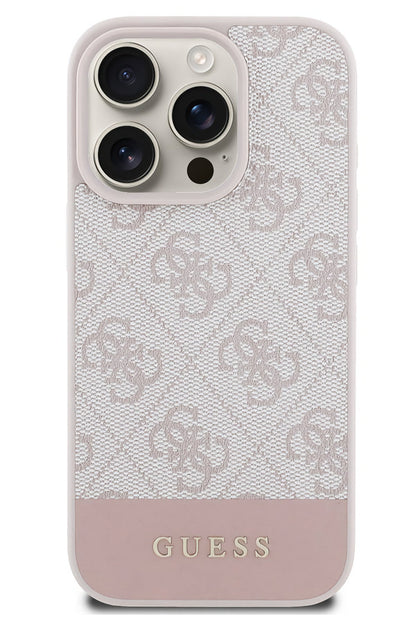 Guess Şerit Logolu iPhone 16 Pro Max Magsafe Uyumlu Kılıf Pembe  Guess