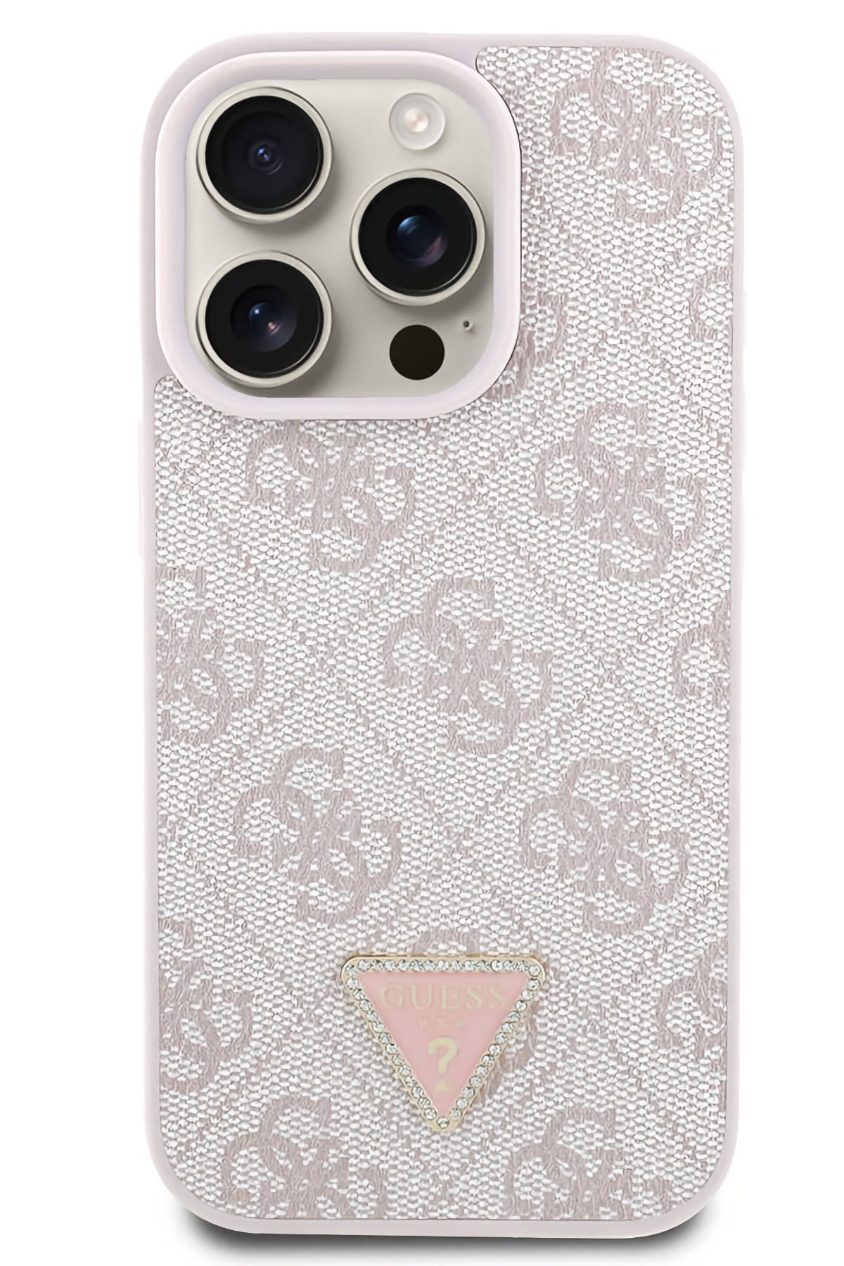 Guess Strass iPhone 16 Pro Uyumlu 4G Desenli Vücut Askılı Kılıf Pembe  Guess