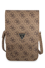 Guess Triangle Logolu Telefon Çantası Kredi Kartlıklı Kahverengi  Guess