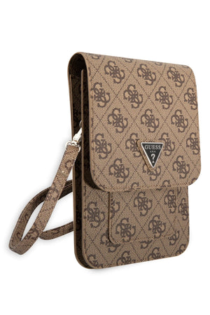 Guess Triangle Logolu Telefon Çantası Kredi Kartlıklı Kahverengi  Guess