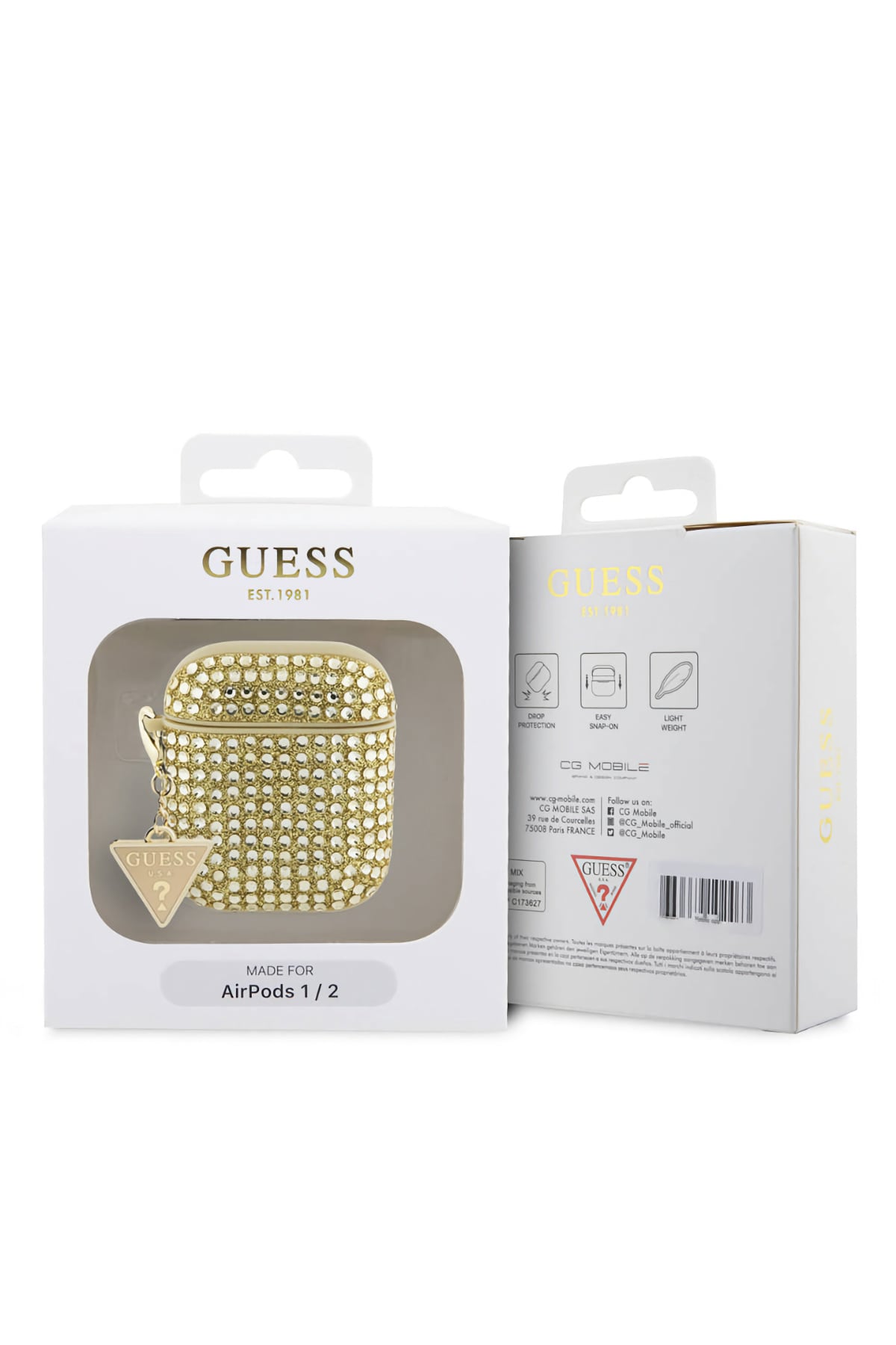Guess Apple Airpods 2. Nesil Kılıf Taş Kaplamalı Üçgen Logo Süslü Gold  Guess