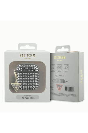 Guess Apple Airpods 2. Nesil Kılıf Taş Kaplamalı Üçgen Logo Süslü Haki  Guess
