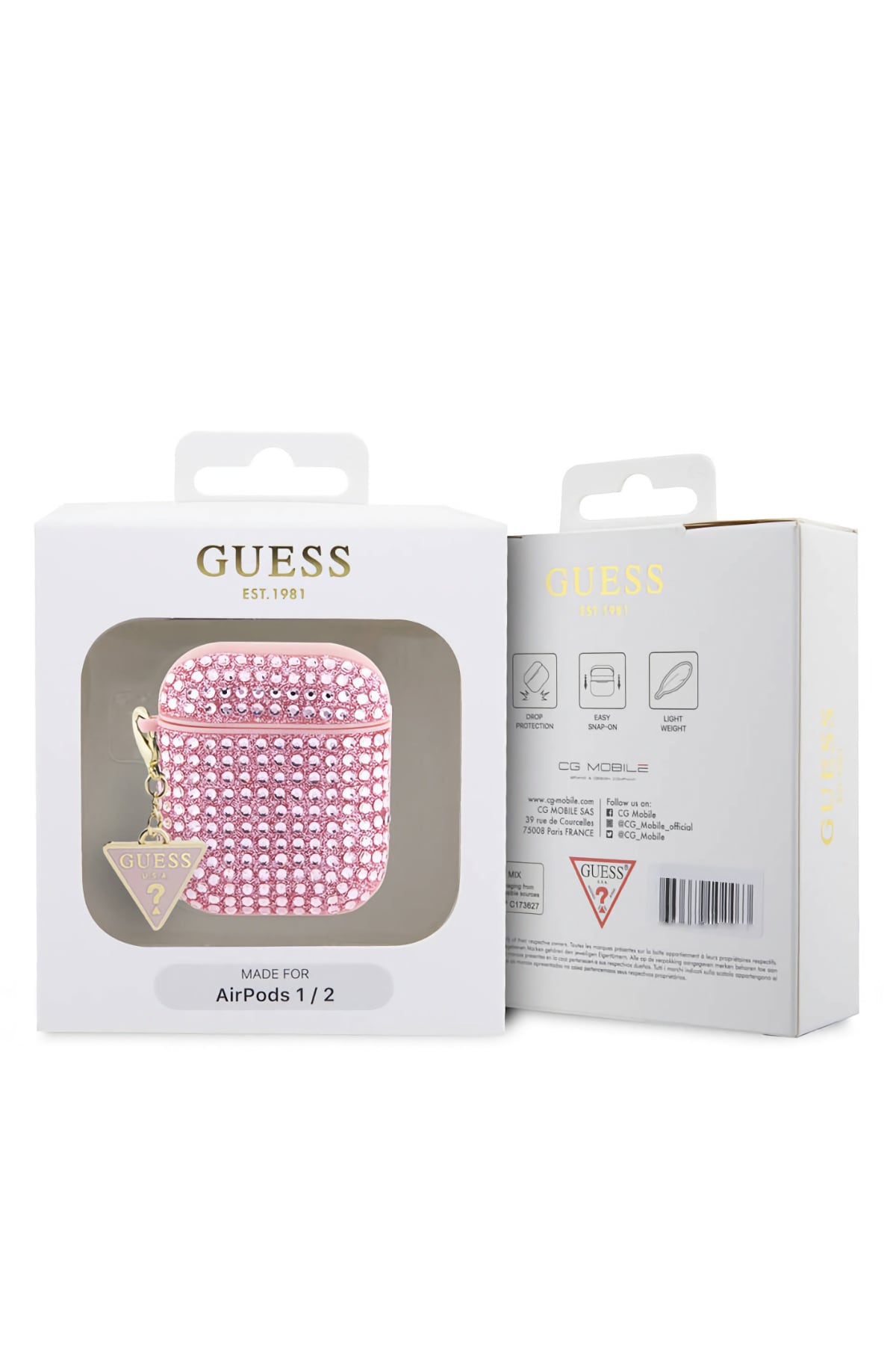 Guess Apple Airpods 2. Nesil Kılıf Taş Kaplamalı Üçgen Logo Süslü Pembe  Guess