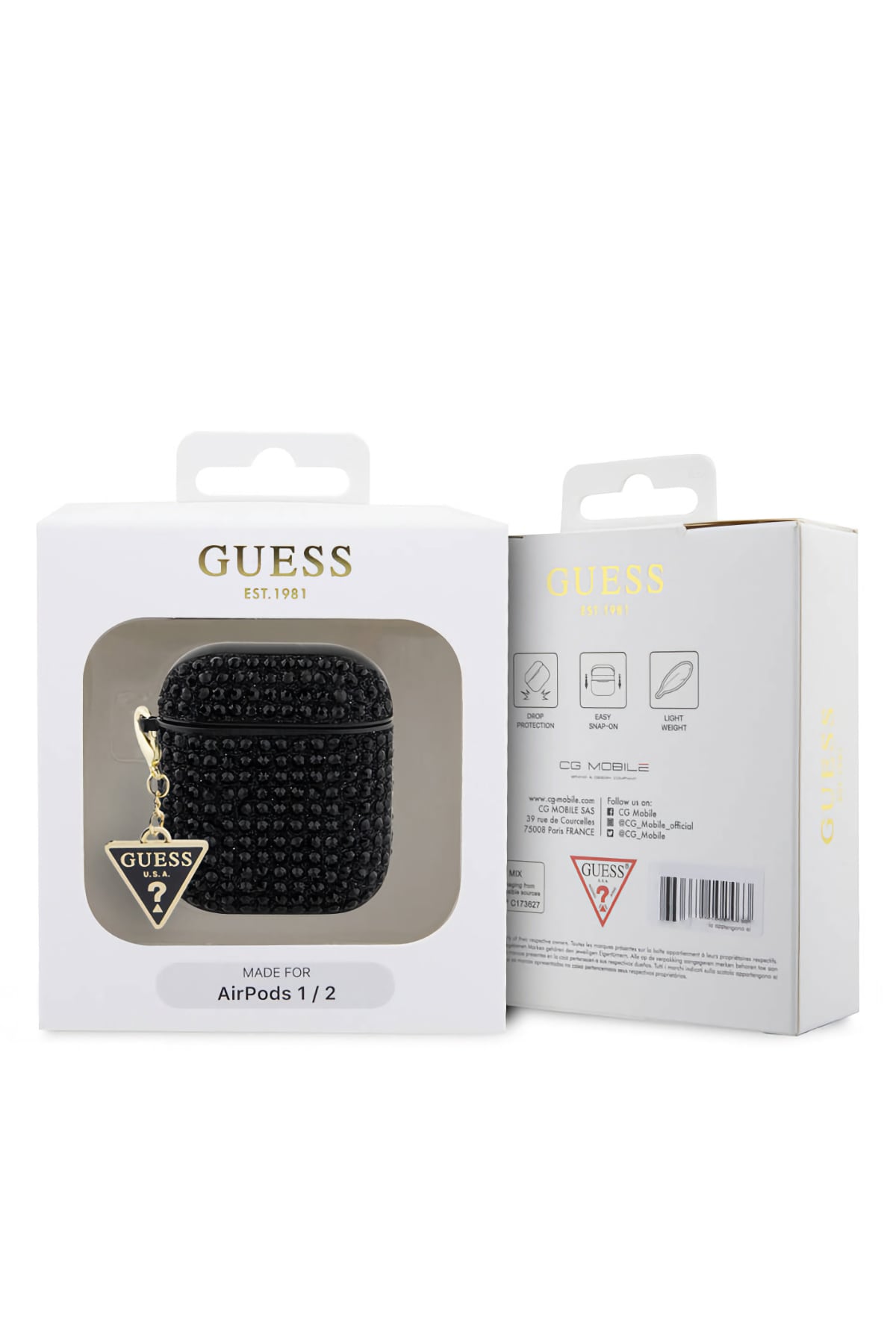 Guess Apple Airpods 2. Nesil Kılıf Taş Kaplamalı Üçgen Logo Süslü Siyah  Guess