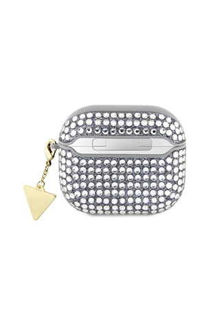 Guess Apple Airpods 3. Nesil Kılıf Taş Kaplamalı Üçgen Logo Süslü Gümüş  Guess