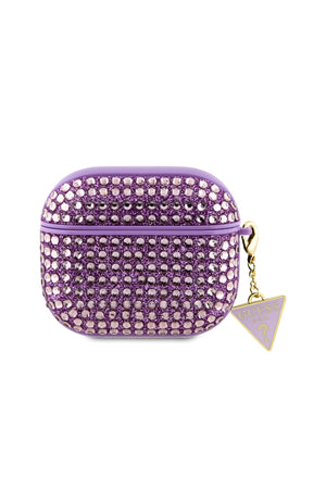 Guess Apple Airpods 3. Nesil Kılıf Taş Kaplamalı Üçgen Logo Süslü Mor  Guess