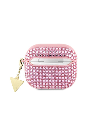 Guess Apple Airpods 3. Nesil Kılıf Taş Kaplamalı Üçgen Logo Süslü Pembe  Guess