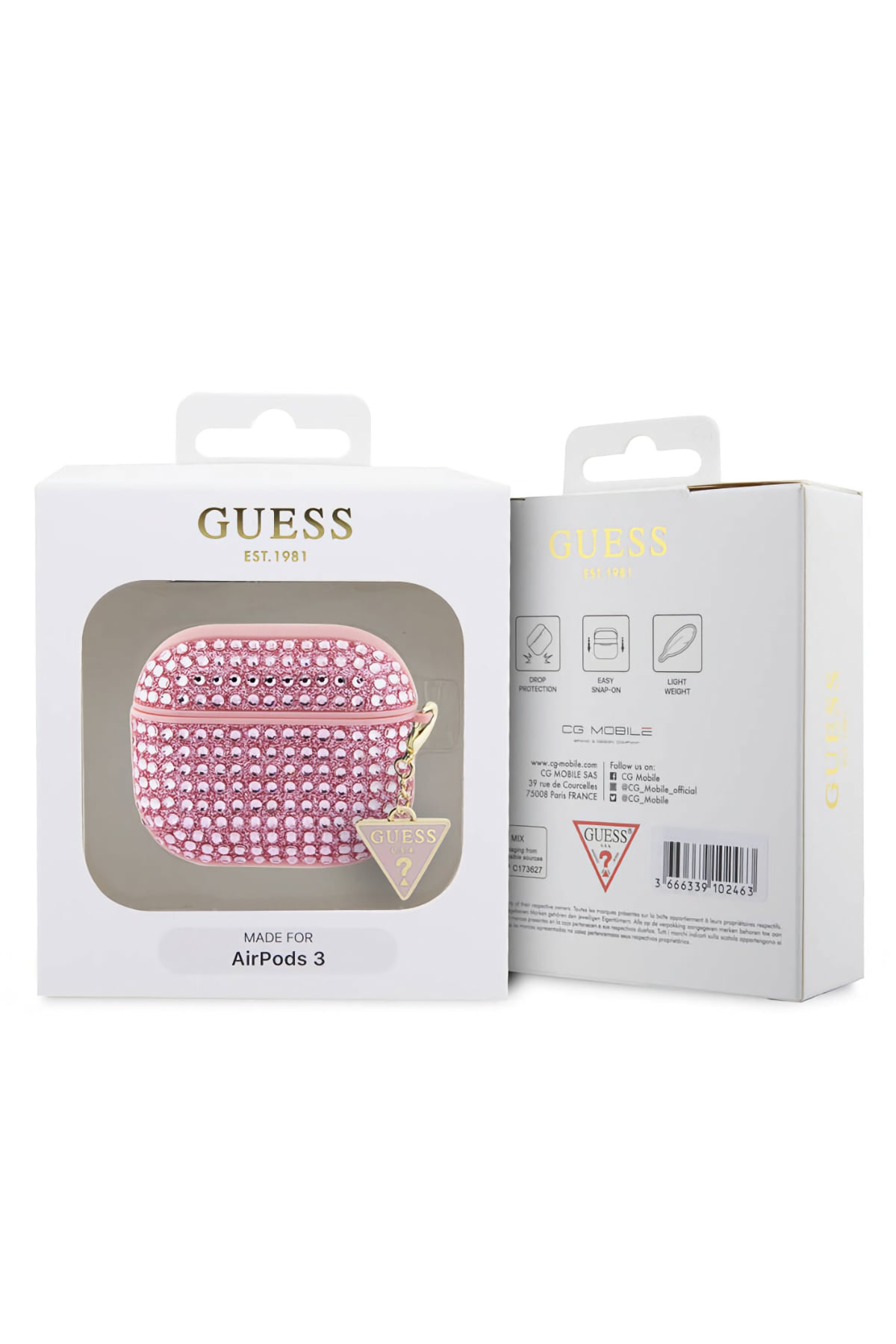 Guess Apple Airpods 3. Nesil Kılıf Taş Kaplamalı Üçgen Logo Süslü Pembe  Guess