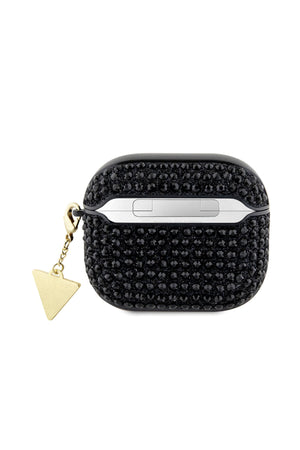 Guess Apple Airpods 3. Nesil Kılıf Taş Kaplamalı Üçgen Logo Süslü Siyah  Guess