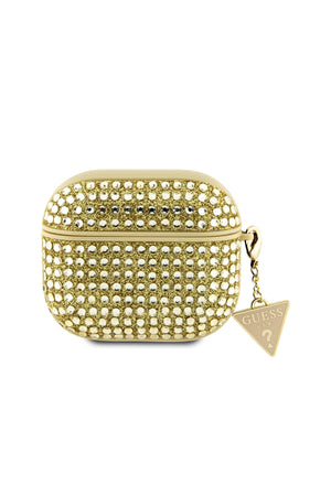 Guess Apple Airpods Pro 2. Nesil Kılıf Taş Kaplamalı Üçgen Logo Süslü Gold  Guess