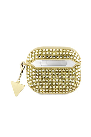 Guess Apple Airpods Pro 2. Nesil Kılıf Taş Kaplamalı Üçgen Logo Süslü Gold  Guess