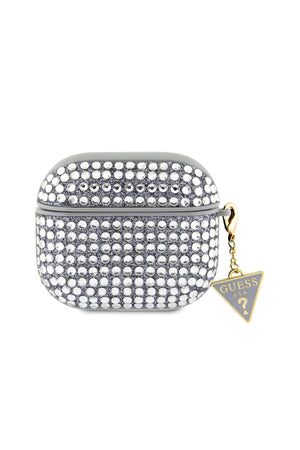 Guess Apple Airpods Pro 2. Nesil Kılıf Taş Kaplamalı Üçgen Logo Süslü Gümüş  Guess
