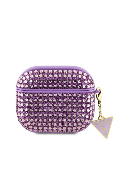 Guess Apple Airpods Pro 2. Nesil Kılıf Taş Kaplamalı Üçgen Logo Süslü Mor  Guess
