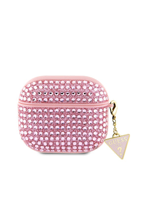 Guess Apple Airpods Pro 2. Nesil Kılıf Taş Kaplamalı Üçgen Logo Süslü Pembe  Guess