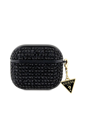 Guess Apple Airpods Pro 2. Nesil Kılıf Taş Kaplamalı Üçgen Logo Süslü Siyah  Guess