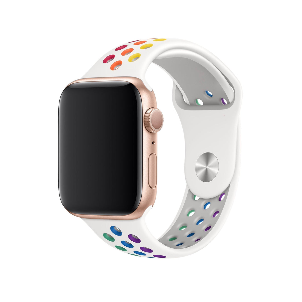 Apple Watch Uyumlu Silikon Delikli Spor Kordon Beyaz Gökkuşağı  bikordon