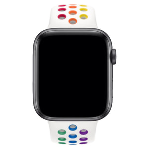 Apple Watch Uyumlu Silikon Delikli Spor Kordon Beyaz Gökkuşağı  bikordon
