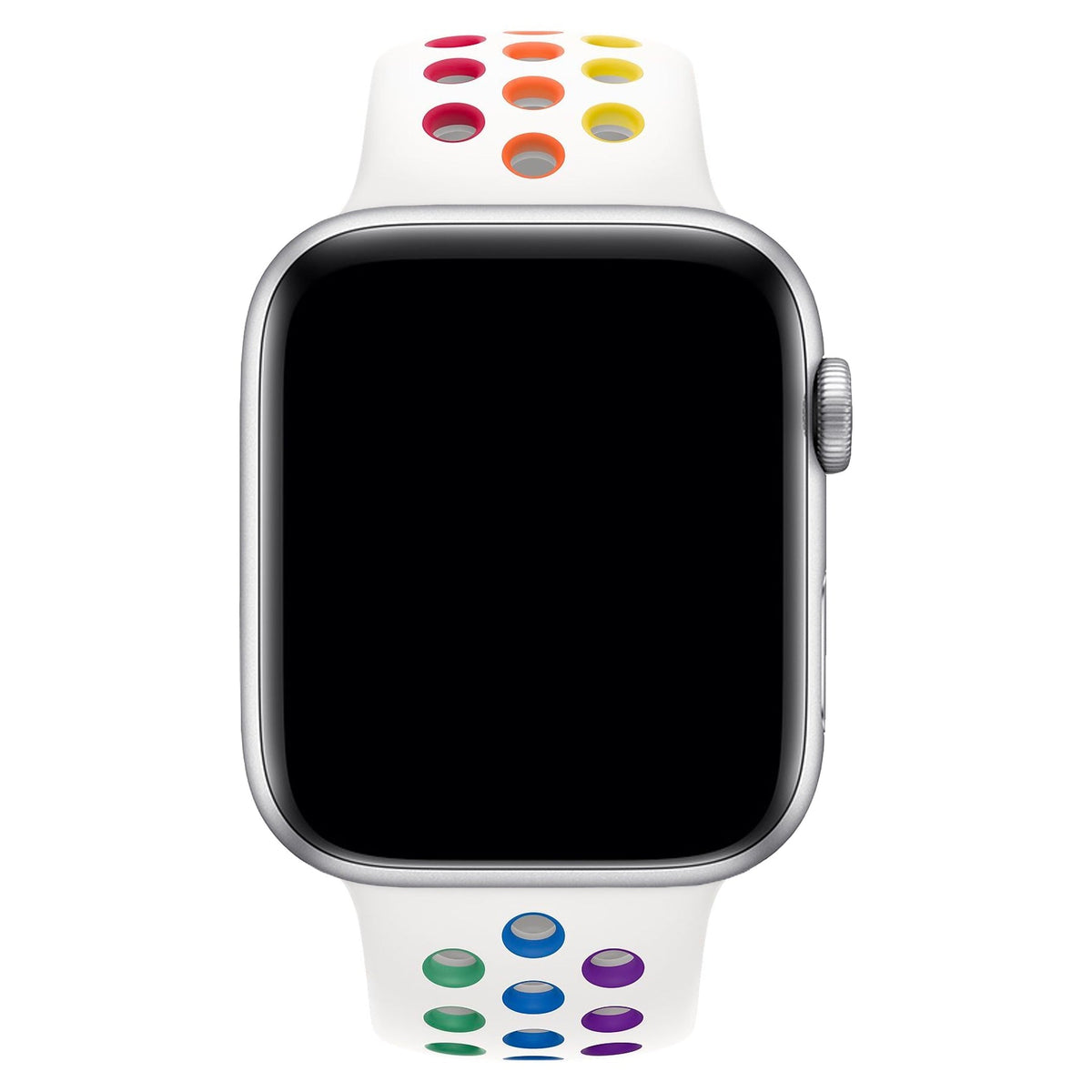 Apple Watch Uyumlu Silikon Delikli Spor Kordon Beyaz Gökkuşağı  bikordon