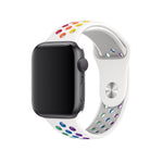 Apple Watch Uyumlu Silikon Delikli Spor Kordon Beyaz Gökkuşağı  bikordon