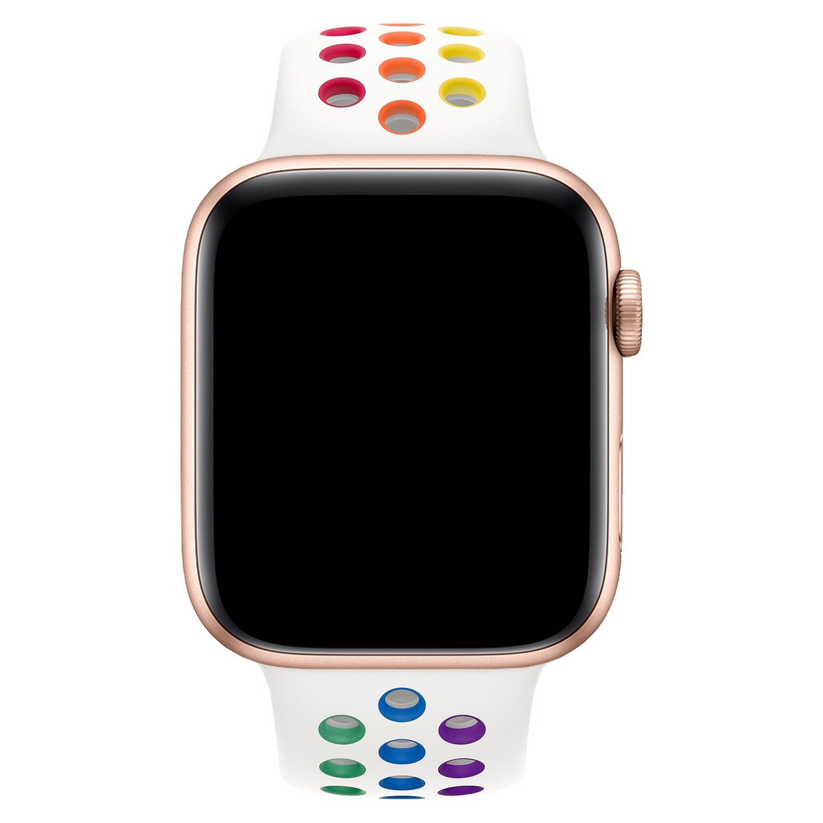 Apple Watch Uyumlu Silikon Delikli Spor Kordon Beyaz Gökkuşağı  bikordon