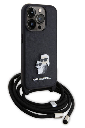 Karl Lagerfeld iPhone 15 Pro Uyumlu K&C Askılı Kılıf Siyah  Karl Lagerfeld
