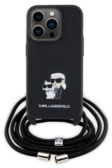 Karl Lagerfeld iPhone 15 Pro Max Uyumlu K&C Askılı Kılıf Siyah