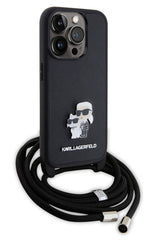 Karl Lagerfeld iPhone 15 Pro Max Uyumlu K&C Askılı Kılıf Siyah
