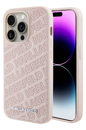 Karl Lagerfeld iPhone 15 Pro Uyumlu Kapitone Kılıf Pembe  Karl Lagerfeld