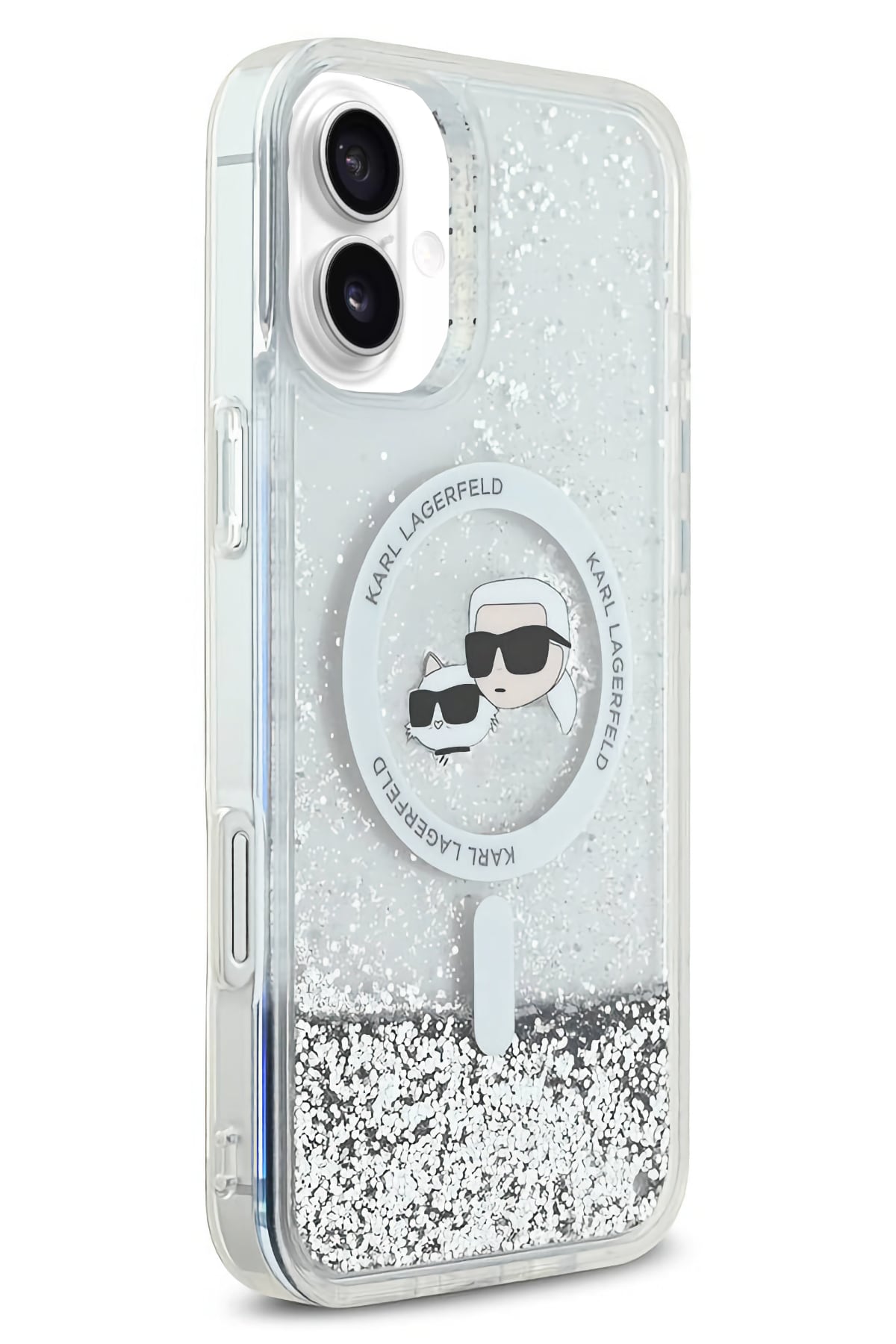 Karl Lagerfeld Heads Sıvı Simli iPhone 16 Plus Magsafe Uyumlu Kılıf Şeffaf  Karl Lagerfeld