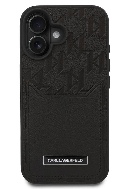 Karl Lagerfeld Monogram iPhone 16 Plus Kartlıklı Kılıf Siyah  Karl Lagerfeld