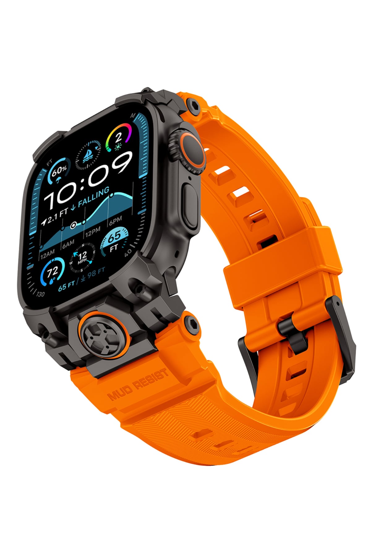 Mohseven Armor Apple Watch Ultra Uyumlu Silikon Siyah Toka Turuncu Kordon Mohseven