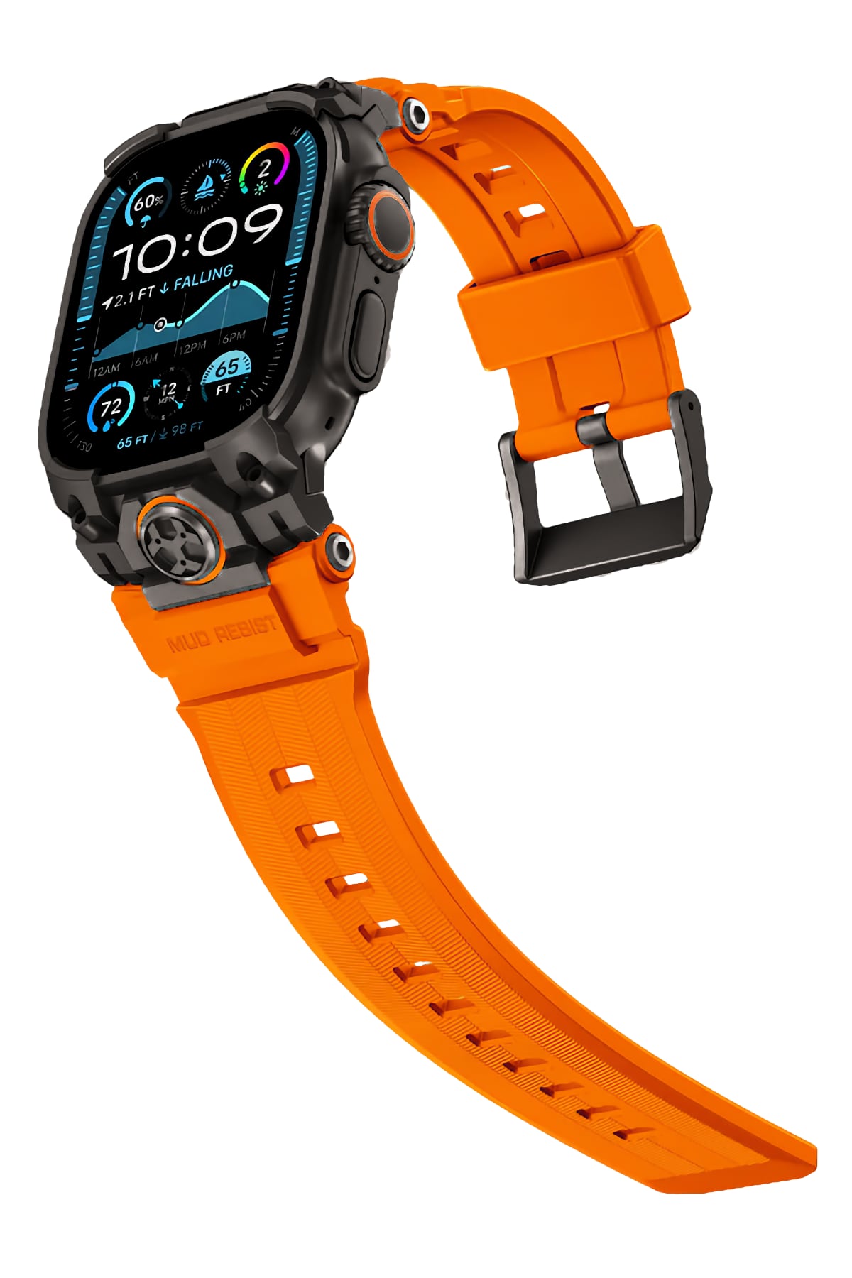 Mohseven Armor Apple Watch Ultra Uyumlu Silikon Siyah Toka Turuncu Kordon Mohseven