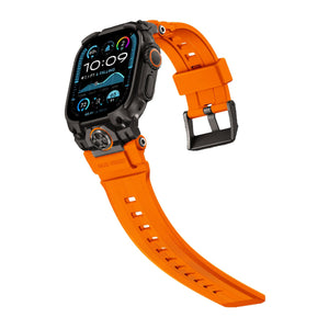 Mohseven Armor Apple Watch Ultra Uyumlu Silikon Siyah Toka Turuncu Kordon Mohseven