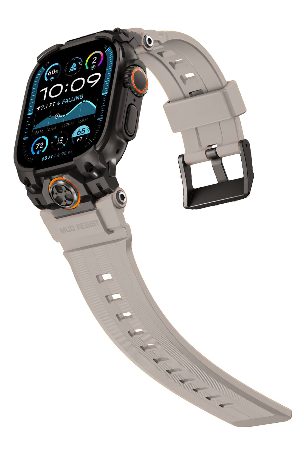 Mohseven Armor Apple Watch Ultra Uyumlu Silikon Siyah Tokalı Beyaz Kordon Mohseven