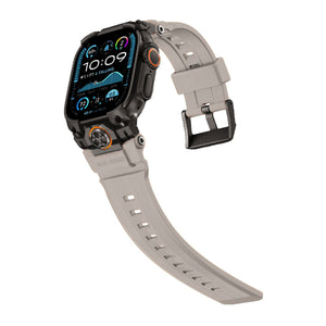Mohseven Armor Apple Watch Ultra Uyumlu Silikon Siyah Tokalı Beyaz Kordon Mohseven