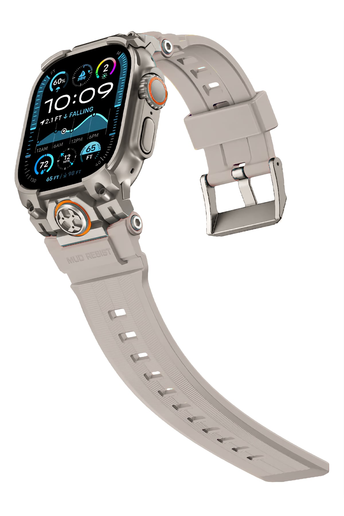 Mohseven Armor Apple Watch Ultra Uyumlu Silikon Titanyum Gri Toka Beyaz Kordon Mohseven
