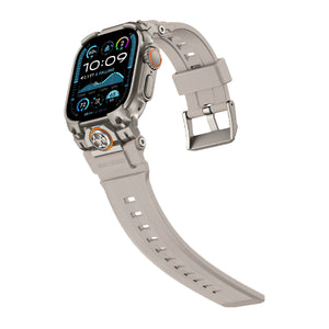 Mohseven Armor Apple Watch Ultra Uyumlu Silikon Titanyum Gri Toka Beyaz Kordon Mohseven