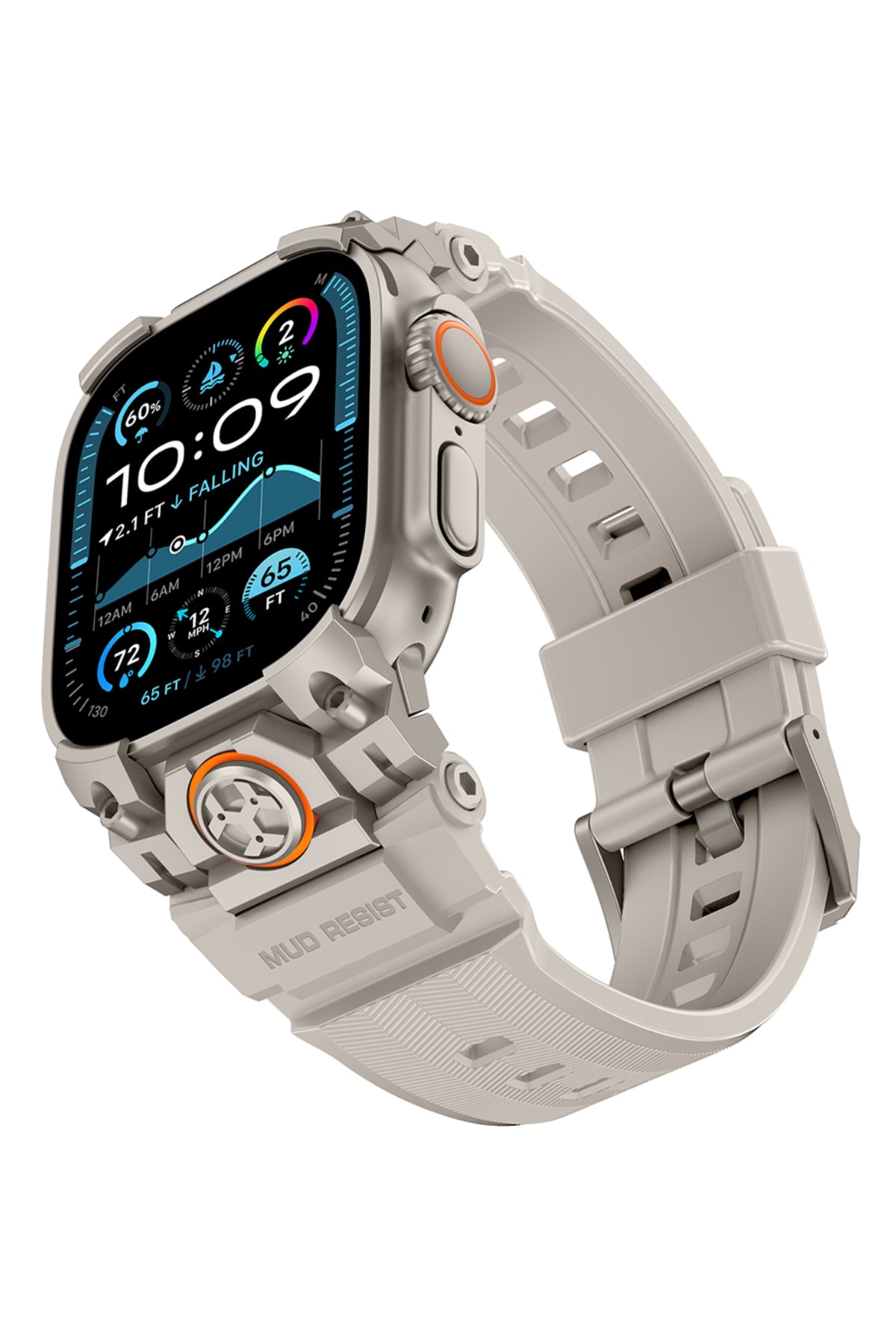 Mohseven Armor Apple Watch Ultra Uyumlu Silikon Titanyum Gri Toka Beyaz Kordon Mohseven